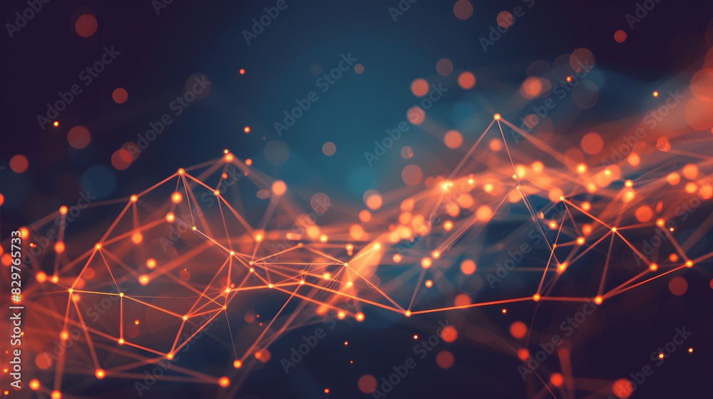 Poster abstract lines with dots over dark background. connecting or big data concept. generative ai.