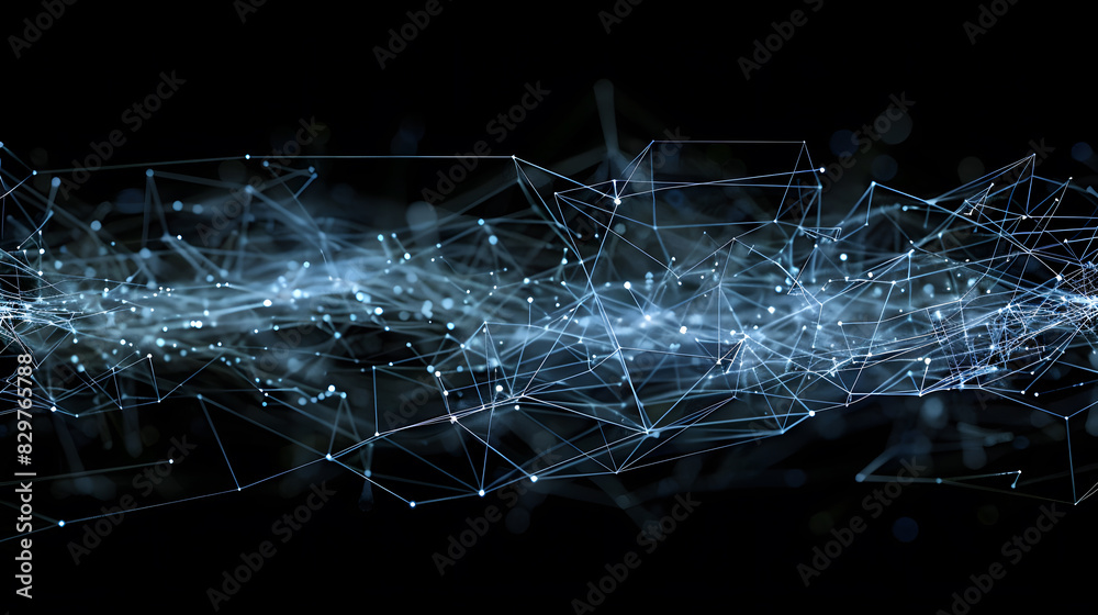 Poster abstract lines with dots over dark background. connecting or big data concept. generative ai.