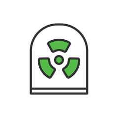 Radiation shielding, in line design, green. Shielding, Radiation, Protection, Safety, Barrier, Nuclear, Lead on white background vector. Radiation shielding editable stroke icon.