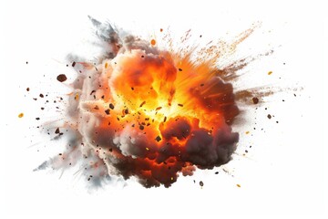 Photo of A powerful explosion isolated on white background, detailed illustration.