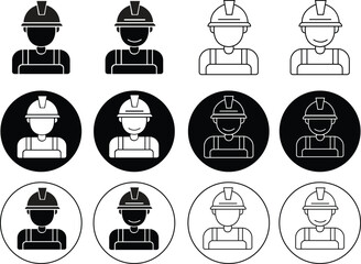 Set of Labor, builder, employee, hardhat concepts. Construction worker icons in flat styles with editable stock. Vector designs illustration isolated on Transparent background. Person Profile Avatar.