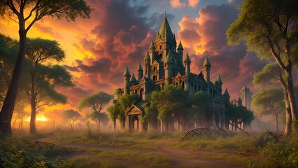 Obraz premium Natural scenery in a forest with ancient building