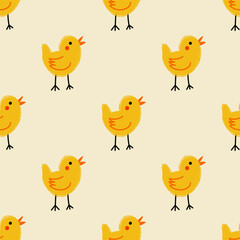 Seamless pattern with yellow little chickens. Modern background. Vector illustration 