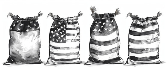 4th of July corn hole bags flat design side view family picnic water color black and white