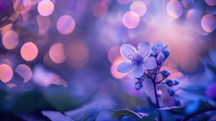 Tiny blossom against a backdrop of blurred purple lights - Powered by Adobe