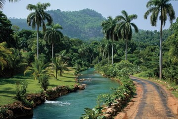 Obraz premium the river along with a road going through the border of the road professional photography