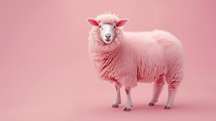 Fototapeta premium Cute pink sheep The cuteness of animals with beautiful fur and the ability to bring many benefits to the world