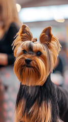 Portrait of a charming Yorkshire Terrier on the street