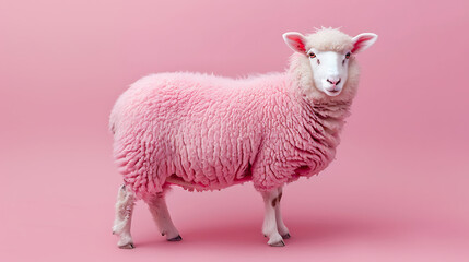 Fototapeta premium Cute pink sheep The cuteness of animals with beautiful fur and the ability to bring many benefits to the world