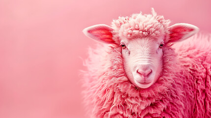 Cute pink sheep The cuteness of animals with beautiful fur and the ability to bring many benefits to the world