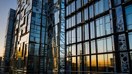 Urban Skyline Reflections: Towering Skyscrapers of Glass and Steel Mirroring the Vibrant City Life, Where Business Meets Architecture in a Symphony of Blue
