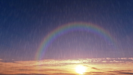 cute rainbow after the raining on clouds in the sky - photo of nature