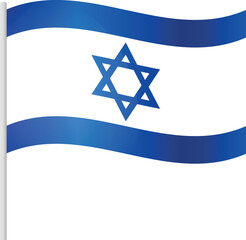 National flag of Israel on a flagpole in a flat style on a transparent background. Israeli flag icon emblem. Symbol, icon, emblem, banner, background
