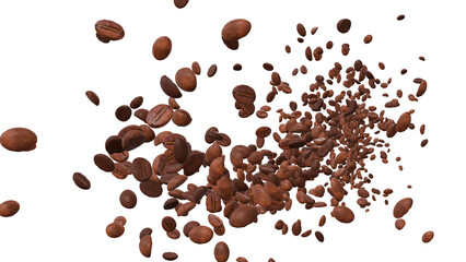 ローストされたコーヒー豆の散乱　背景透過