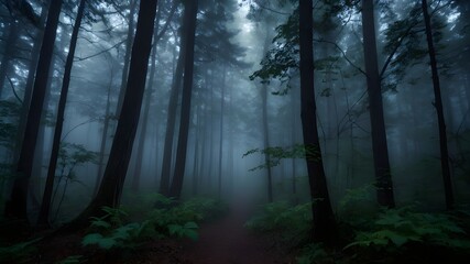 Obraz premium Step into a mystical woodland scene straight out of a fairy tale, immerse yourself in the enchanting beauty of a magical forest, wander through ancient trees draped in moss and mystery, encounter whim