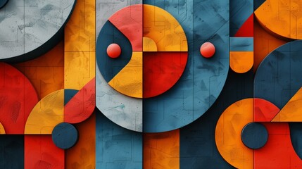 Abstract geometric art with textured circles and vibrant colors