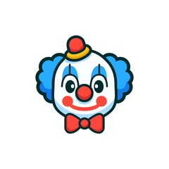 cute clown face with blue hair and red hat cartoon character vector illustration template design. circus funny humor.