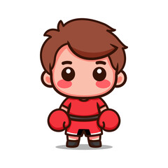 cute boxer boy with red costume cartoon character vector illustration template design