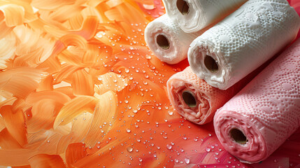 Soft toilet paper rolls displayed on a close up