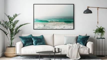 Frame mockup, a fusion of modern design and coastal charm, perfect for a unique living room ambiance