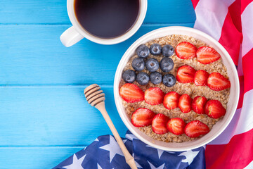 oatmeal berry flag decor, Healthy holiday July 4 breakfast
