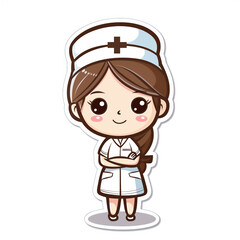 Cartoon nurse character with arms crossed. Confident medical professional theme. Doctor sticker.