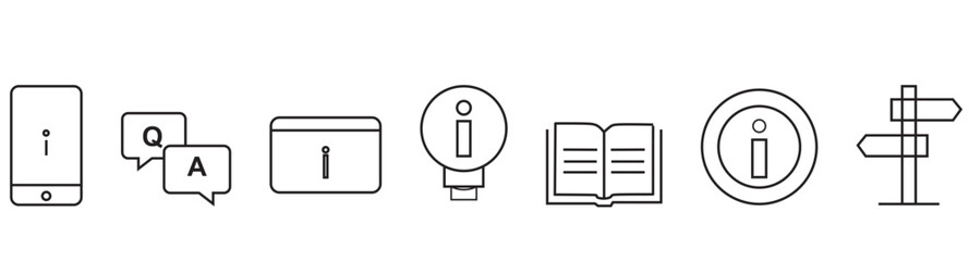 Vector set of information line icons.Contains icons instruction, privacy policy, info center, manual, rule, guide, reference, help and more.