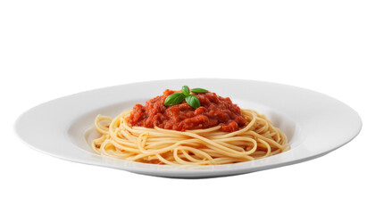 Plate of delicious spaghetti with tomato sauce isolate on transparent background, cutout, png