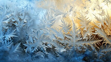 A close up of ice crystals on a window. Concept of stillness and tranquility, as the ice crystals are frozen in time and suspended in the air