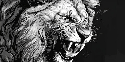 head of an aggressive lion Wild animal