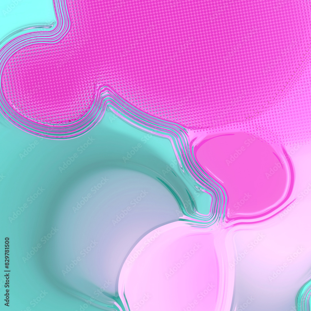 Poster Digital illustration in surrealistic style with bright multicolored organic shapes. 3d rendering