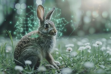 Fototapeta premium The rabbit sat quietly in the meadow