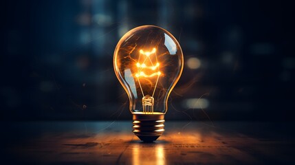 Glowing light bulb in the dark background. Innovation concept. Generative AI.