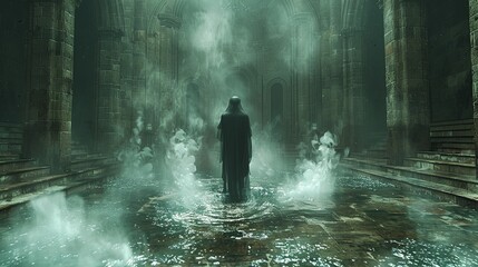 Fototapeta premium Ai Generative Watercolor Islamic background of a mosque at night 