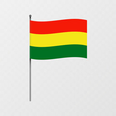 Bolivia national flag on flagpole. Vector illustration.