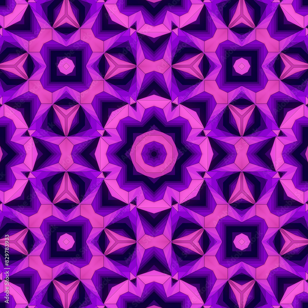 Poster mesmerizing kaleidoscope of geometric patterns and vibrant purple hues. 3d rendering illustration