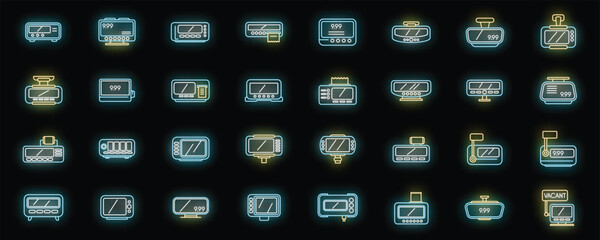 Taximeter icons set outline vector. Auto trip. Taxi button neon color on black