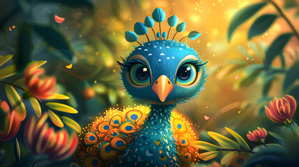 Naklejka premium Cute Cartoon Peacock Banner with Room for copy