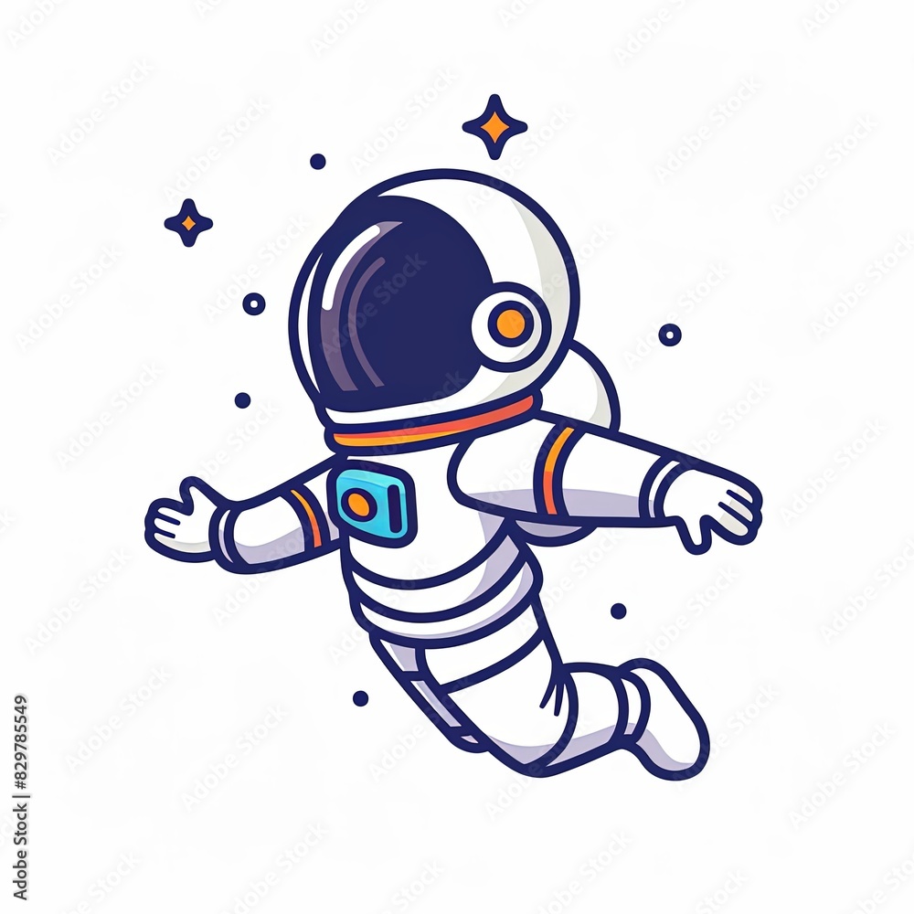 Wall mural a cartoon astronaut is floating in space with stars in the background