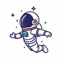 A cartoon astronaut is floating in space with stars in the background