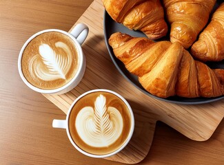 Coffee with croissants at home, closeup