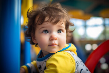 Cute children in playground playroom territory having fun playful childish mood made by Generative AI