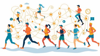 Fototapeta premium Develop a visual representation of the running community, including clubs, online forums, and social media groups for connecting with fellow runners.