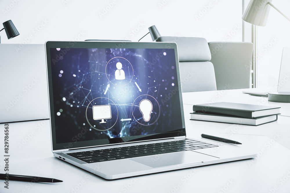 Poster Modern computer screen with social network media concept. 3D Rendering