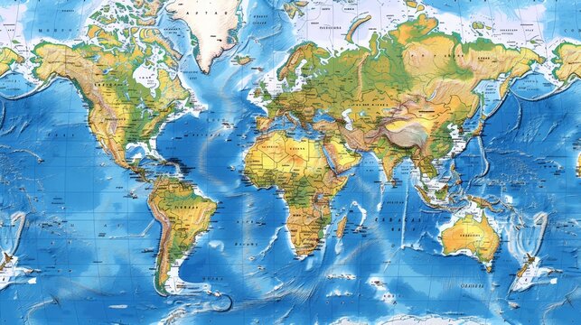 Physical World Map With Rivers And Mountains