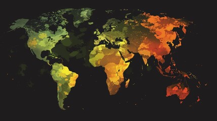 Develop a world map that shows the global distribution of internet users. Use different colors to represent varying levels of internet penetration.