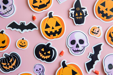 Halloween themed stickers collection, pumpkin, skull, bat, witch, cute and scary