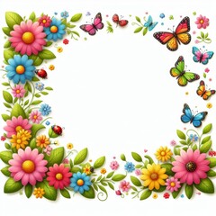 frame with flowers and butterflies