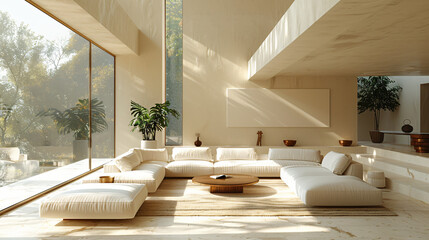 Sunlight in white and spacious living room