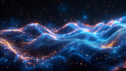 An ethereal image of glowing blue wave patterns on a dark background, reminiscent of bioluminescence and digital constructs